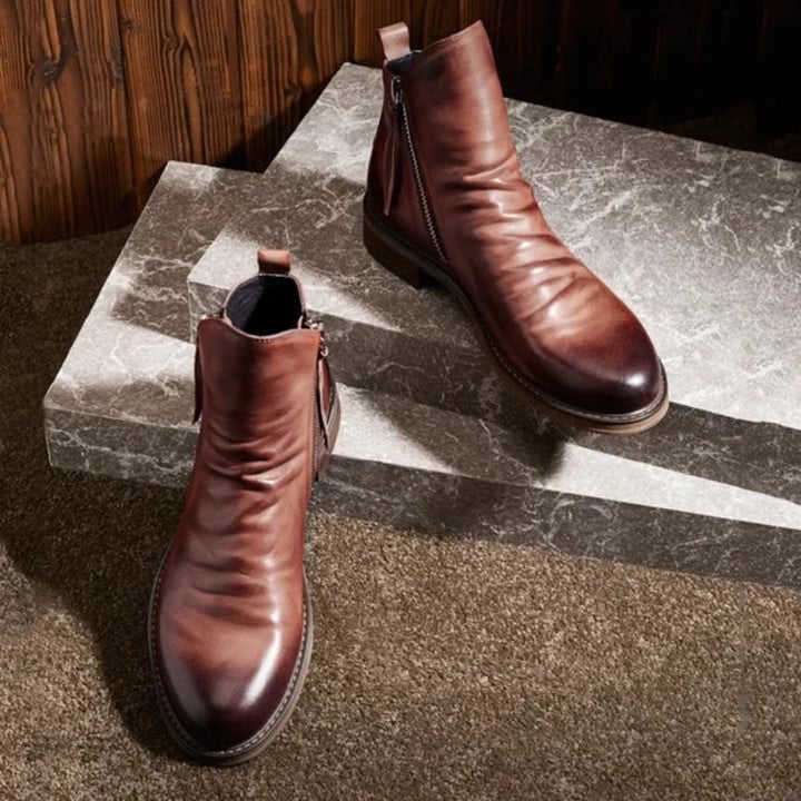 Neu Plissierte Vintage Reißverschluss Chelsea Ritter Stiefel【KOSTENLOSER VERSAND】
