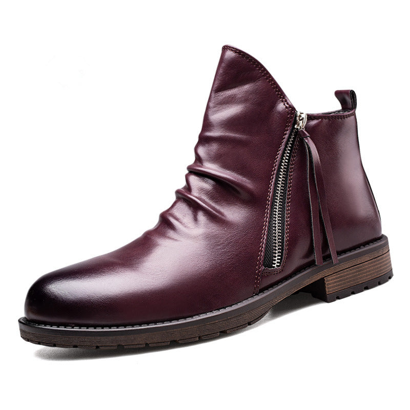 Neu Plissierte Vintage Reißverschluss Chelsea Ritter Stiefel【KOSTENLOSER VERSAND】