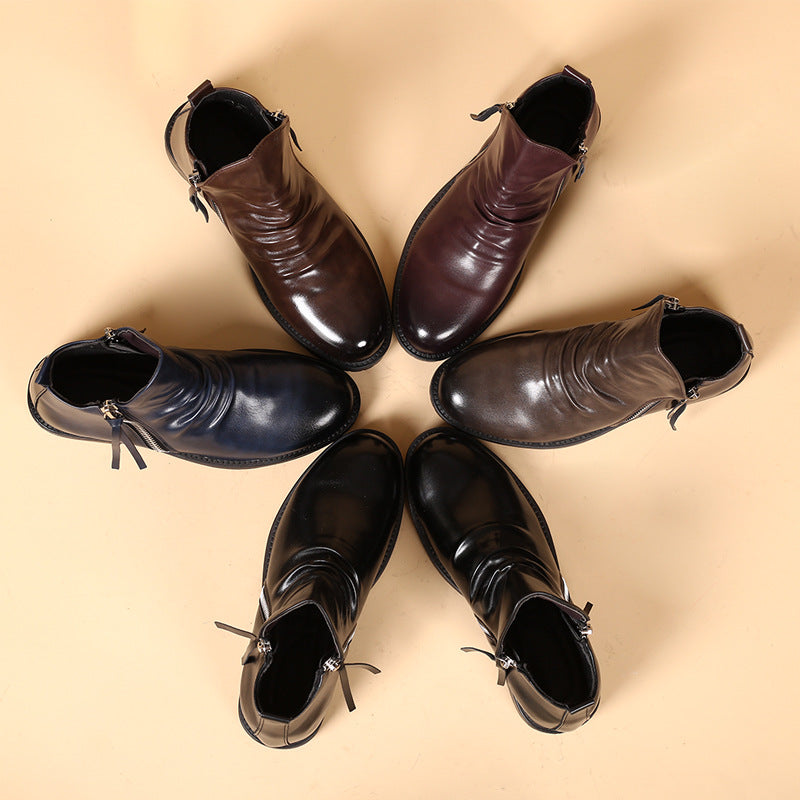 Neu Plissierte Vintage Reißverschluss Chelsea Ritter Stiefel【KOSTENLOSER VERSAND】