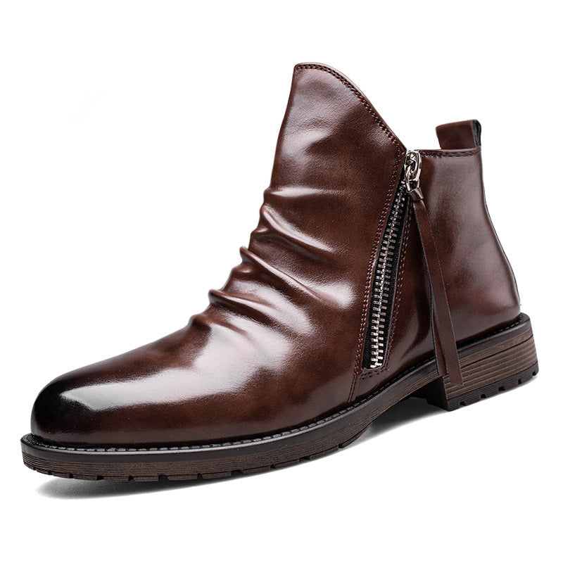 Neu Plissierte Vintage Reißverschluss Chelsea Ritter Stiefel【KOSTENLOSER VERSAND】