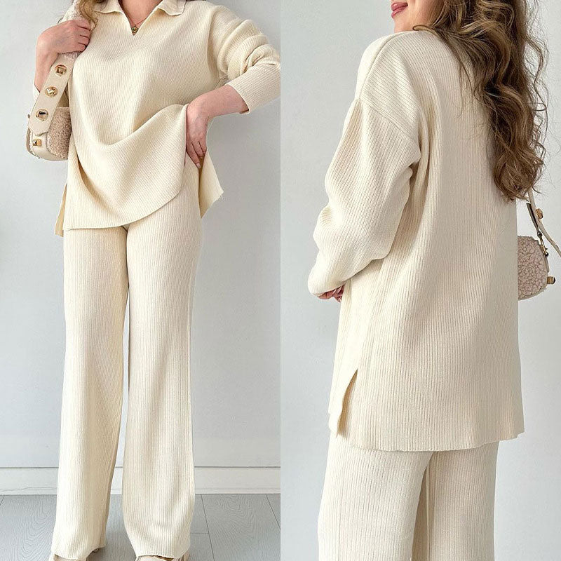 🔥 Hot Sale 49% OFF 🎁V-Ausschnitt Lässiger Schlitz gestricktes zweiteiliges Set