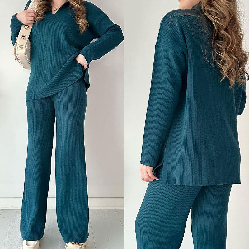 🔥 Hot Sale 49% OFF 🎁V-Ausschnitt Lässiger Schlitz gestricktes zweiteiliges Set