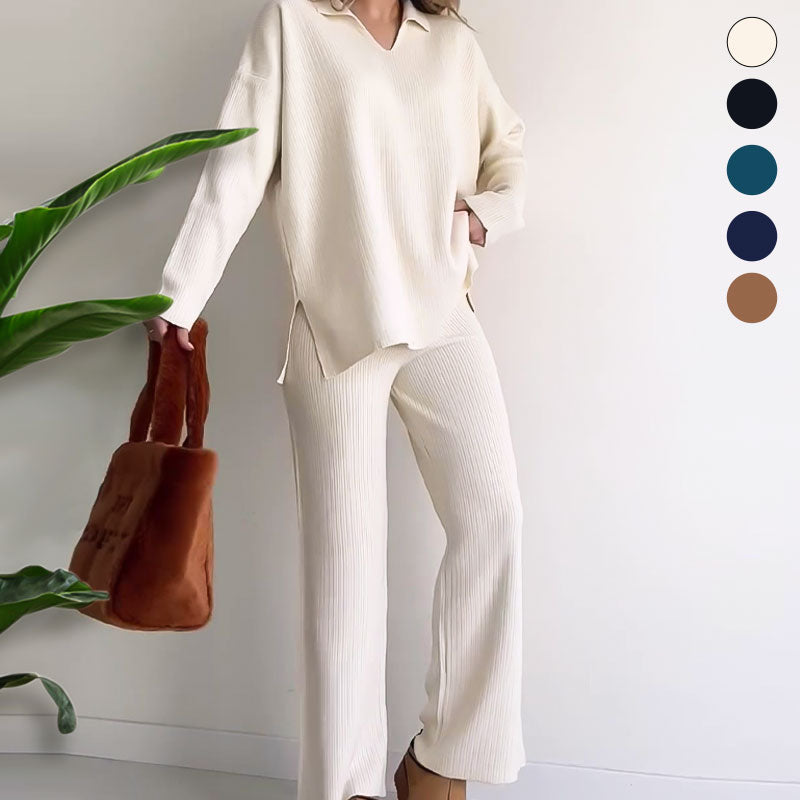 🔥 Hot Sale 49% OFF 🎁V-Ausschnitt Lässiger Schlitz gestricktes zweiteiliges Set