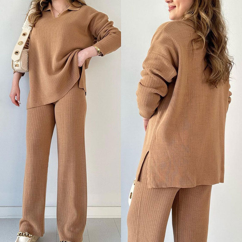 🔥 Hot Sale 49% OFF 🎁V-Ausschnitt Lässiger Schlitz gestricktes zweiteiliges Set