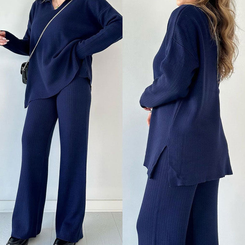 🔥 Hot Sale 49% OFF 🎁V-Ausschnitt Lässiger Schlitz gestricktes zweiteiliges Set