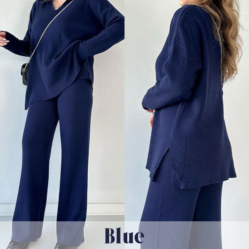 🔥 Hot Sale 49% OFF 🎁V-Ausschnitt Lässiger Schlitz gestricktes zweiteiliges Set