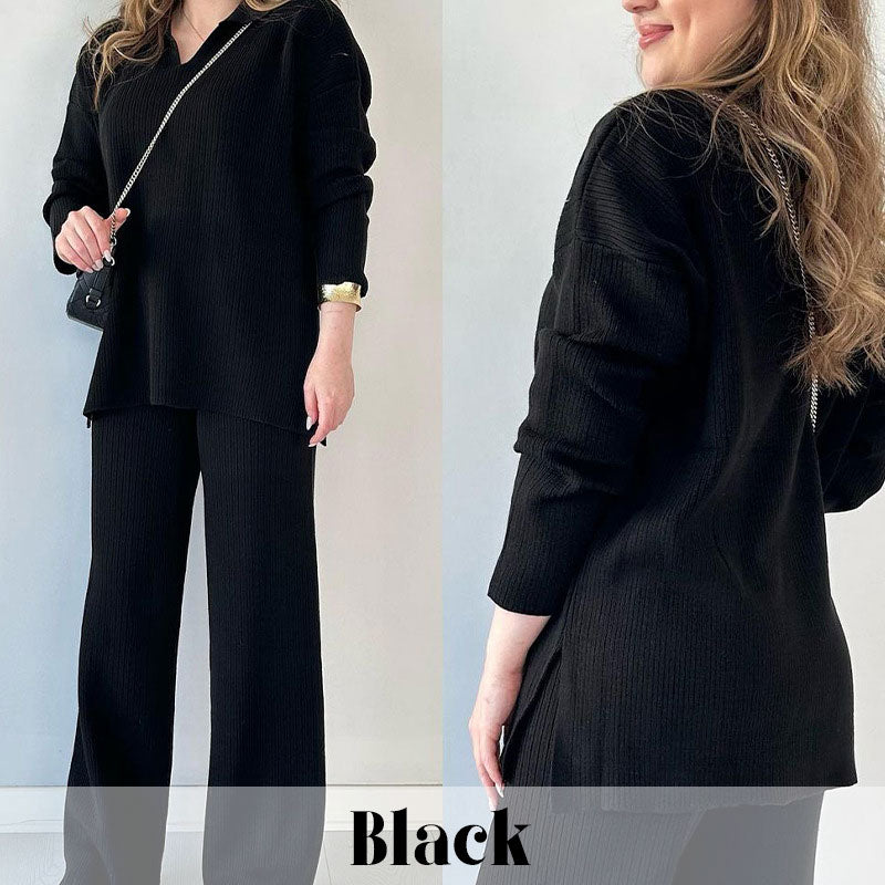 🔥 Hot Sale 49% OFF 🎁V-Ausschnitt Lässiger Schlitz gestricktes zweiteiliges Set