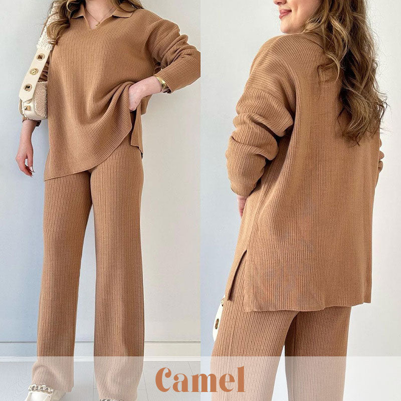 🔥 Hot Sale 49% OFF 🎁V-Ausschnitt Lässiger Schlitz gestricktes zweiteiliges Set