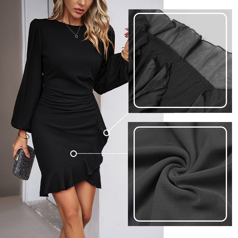 💖Elegantes Damenkleid mit Puffärmeln und Fransensaum