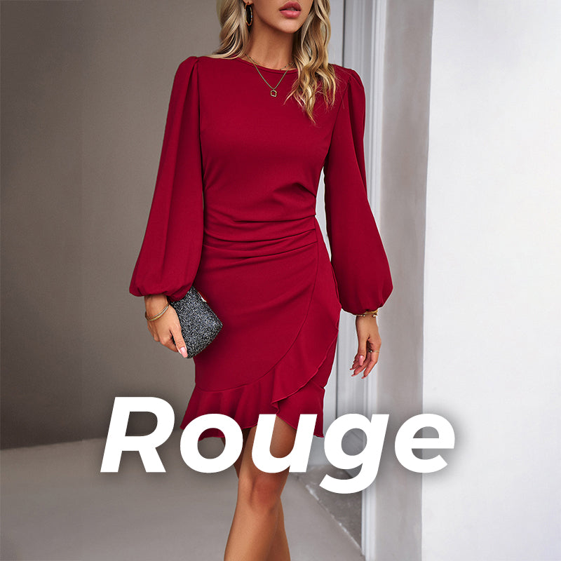 💖Elegantes Damenkleid mit Puffärmeln und Fransensaum