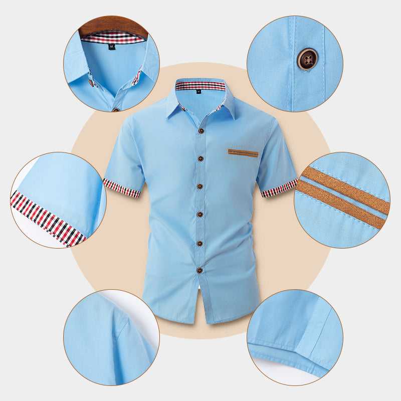 đ„JubilĂ€umsshop Feier - 50% Rabattđ„KurzĂ€rmeliges Herrenhemd mit kariertem Aufschlag im Vintage-Stil