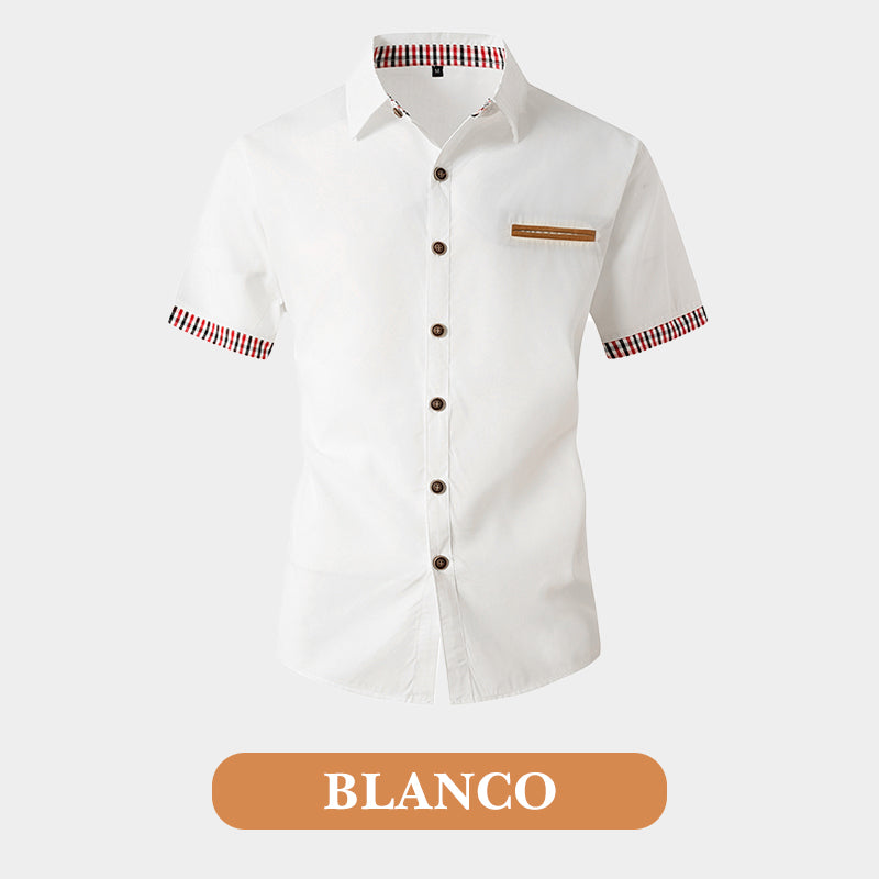 đ„JubilĂ€umsshop Feier - 50% Rabattđ„KurzĂ€rmeliges Herrenhemd mit kariertem Aufschlag im Vintage-Stil