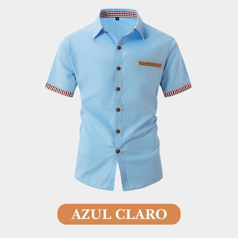 đ„JubilĂ€umsshop Feier - 50% Rabattđ„KurzĂ€rmeliges Herrenhemd mit kariertem Aufschlag im Vintage-Stil