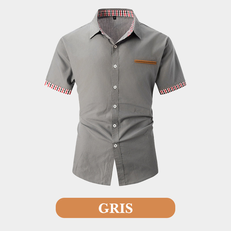 đ„JubilĂ€umsshop Feier - 50% Rabattđ„KurzĂ€rmeliges Herrenhemd mit kariertem Aufschlag im Vintage-Stil