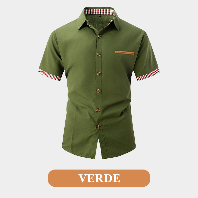 đ„JubilĂ€umsshop Feier - 50% Rabattđ„KurzĂ€rmeliges Herrenhemd mit kariertem Aufschlag im Vintage-Stil