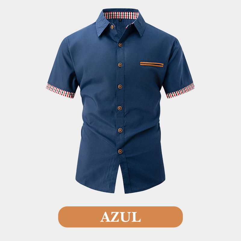 đ„JubilĂ€umsshop Feier - 50% Rabattđ„KurzĂ€rmeliges Herrenhemd mit kariertem Aufschlag im Vintage-Stil