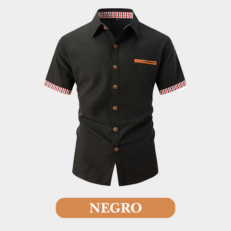 đ„JubilĂ€umsshop Feier - 50% Rabattđ„KurzĂ€rmeliges Herrenhemd mit kariertem Aufschlag im Vintage-Stil