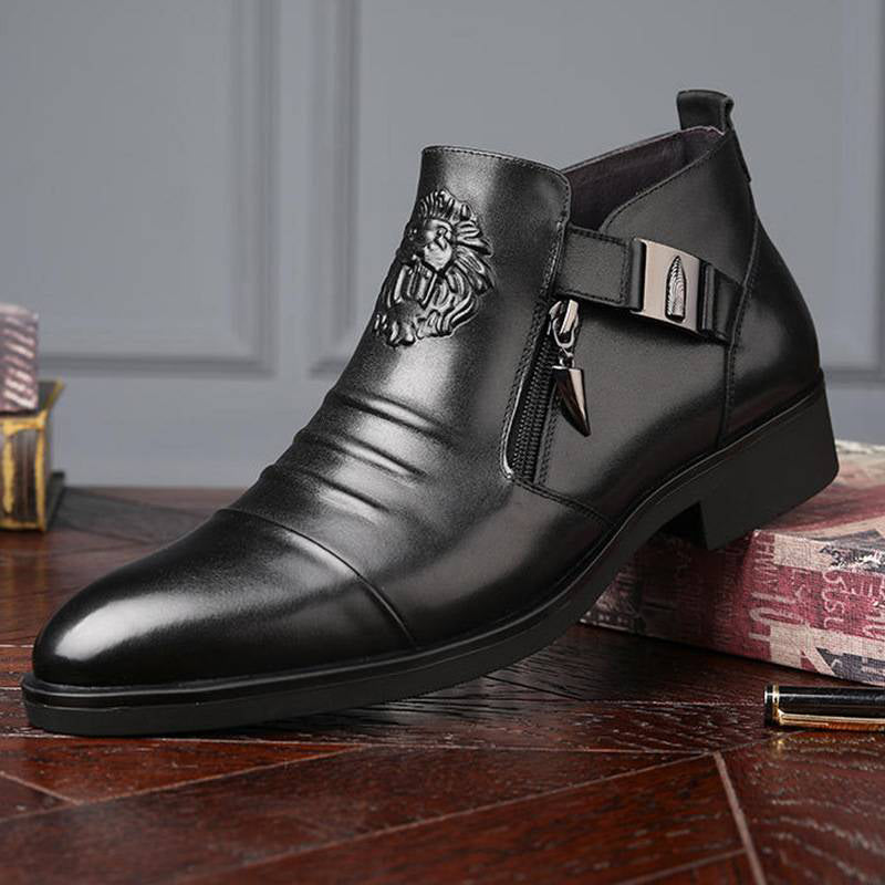 👞Last Day Sale - 49% Rabatt👞 Bottes à Cheville en Cuir avec Double Fermeture Éclair Latérale et Bouts Pointus pour Hommes