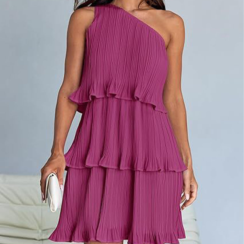 👗49% - Rabatt 💥-Damen One Shoulder Ruffle Tiered Layered Flowy A Line Kleid