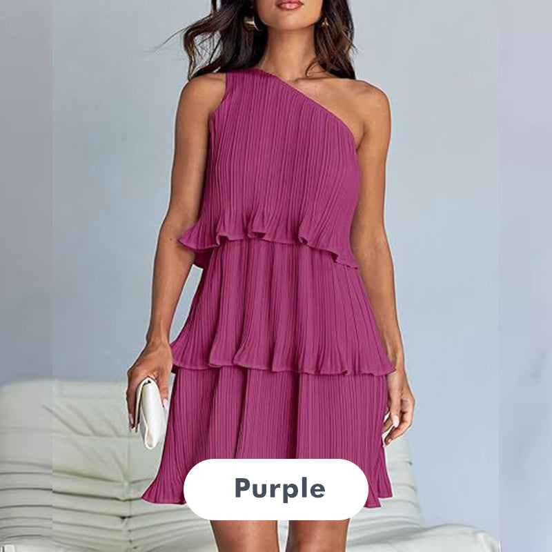 👗49% - Rabatt 💥-Damen One Shoulder Ruffle Tiered Layered Flowy A Line Kleid