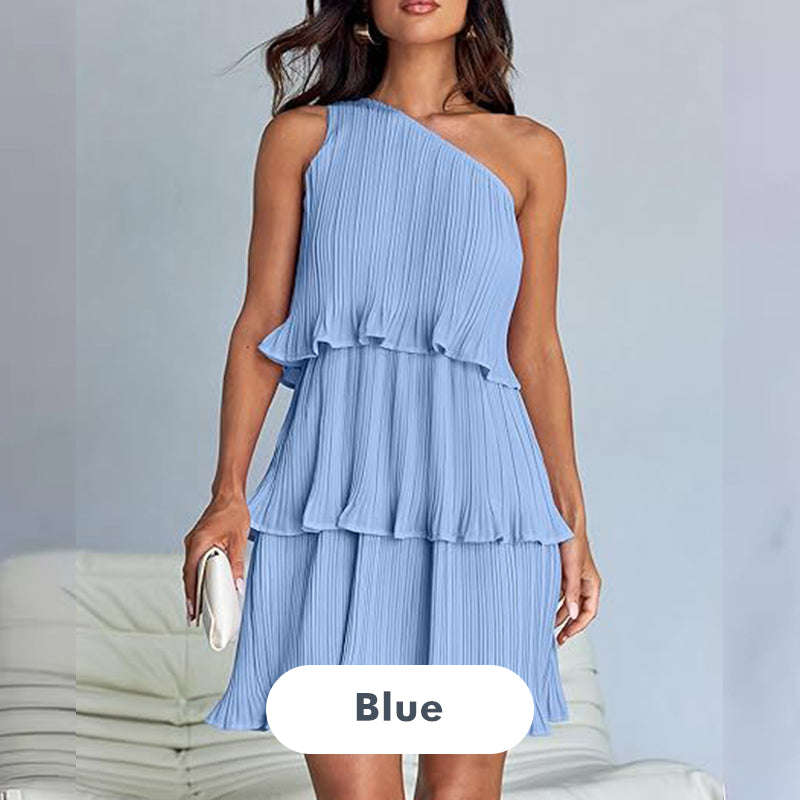 👗49% - Rabatt 💥-Damen One Shoulder Ruffle Tiered Layered Flowy A Line Kleid