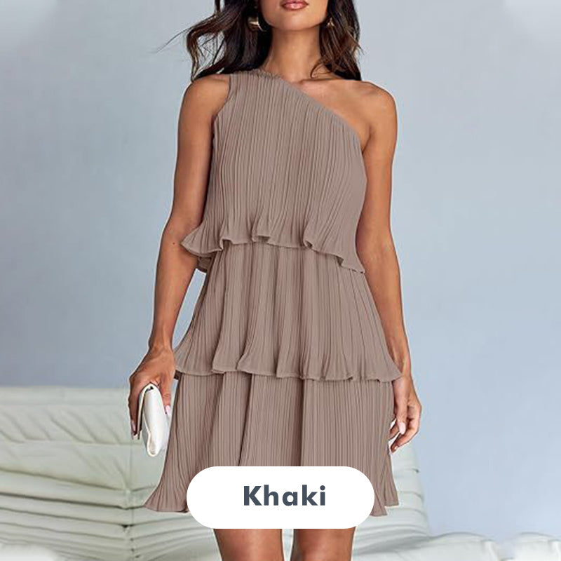 👗49% - Rabatt 💥-Damen One Shoulder Ruffle Tiered Layered Flowy A Line Kleid