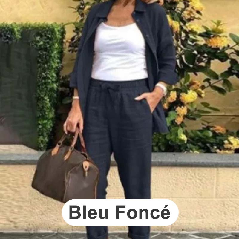 💐2025 Neue Produkte Verkauf - 49% Rabatt🔥✈️Set aus langärmliger Bluse und Hose aus Baumwollleinen für Damen🔥