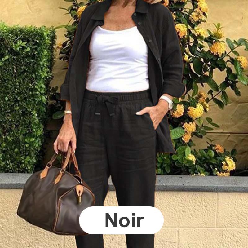 💐2025 Neue Produkte Verkauf - 49% Rabatt🔥✈️Set aus langärmliger Bluse und Hose aus Baumwollleinen für Damen🔥