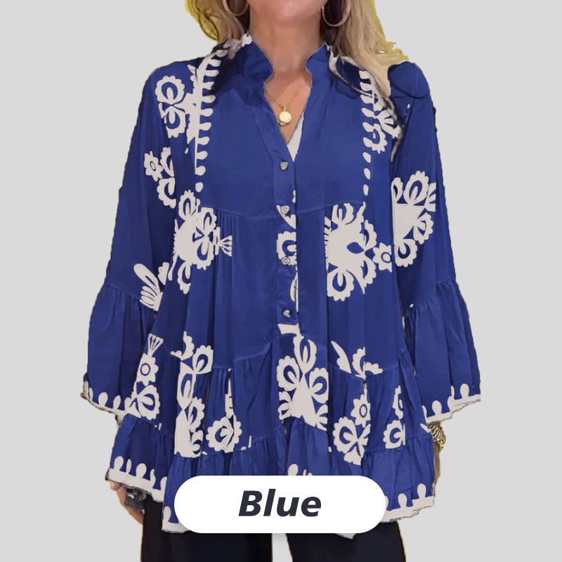 🔥HEISSER SALE 49 % RABATT🔥Bedrucktes Rüschenoberteil im Boho-Stil für Damen