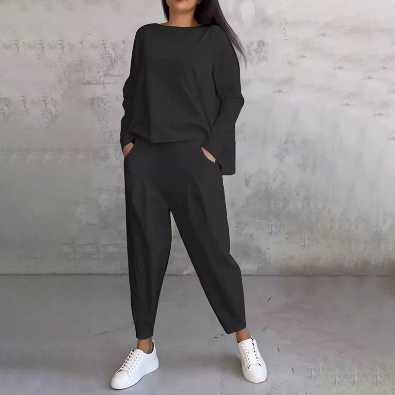 60%Rabatte🔥Mode, Freizeit ✨Langarm mit rundem Hals & Hose 2-teiliger Set
