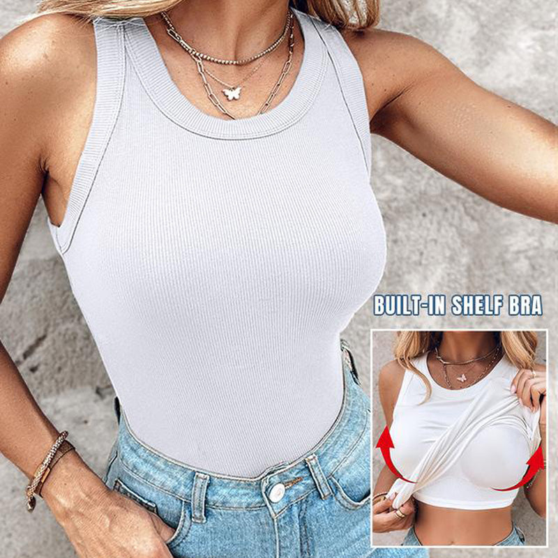 💖Ribbestrikket, elastisk topp med hylle-BH