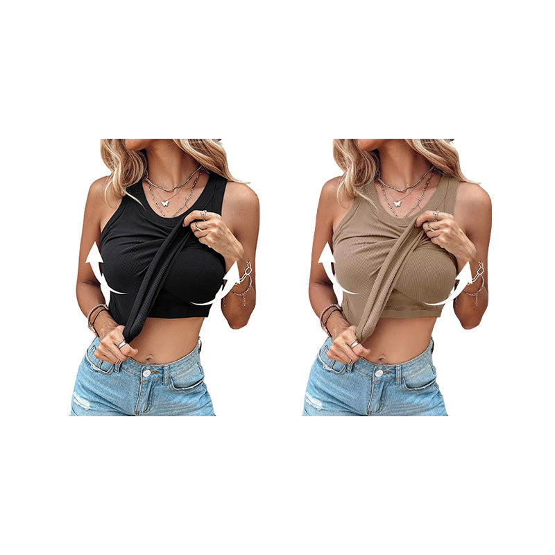 💖Ribbestrikket, elastisk topp med hylle-BH