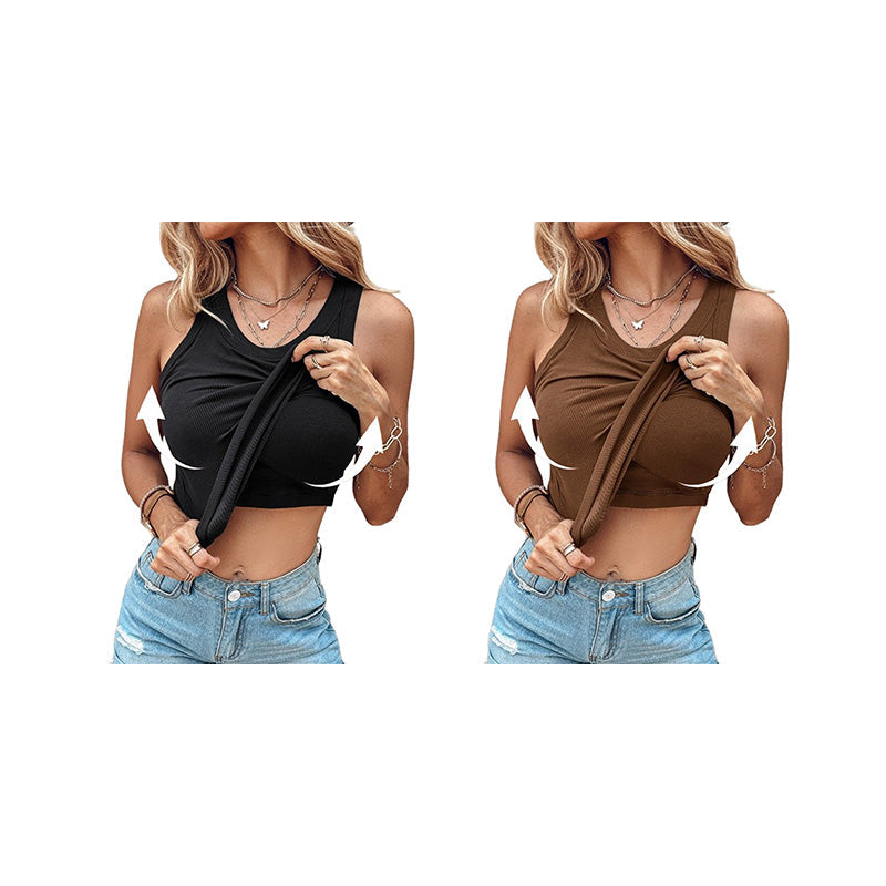 💖Ribbestrikket, elastisk topp med hylle-BH