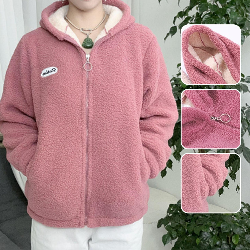 Kuschelige Fuzzy-Jacke in Übergröße mit Reißverschluss und Stehkragen für Damen