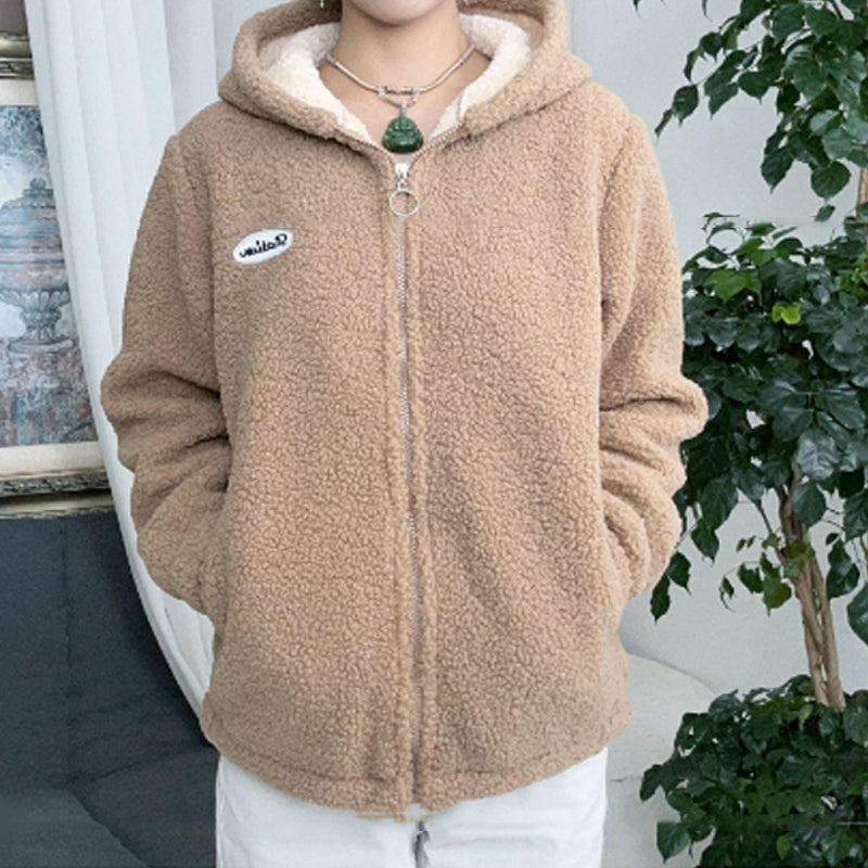 Kuschelige Fuzzy-Jacke in Übergröße mit Reißverschluss und Stehkragen für Damen