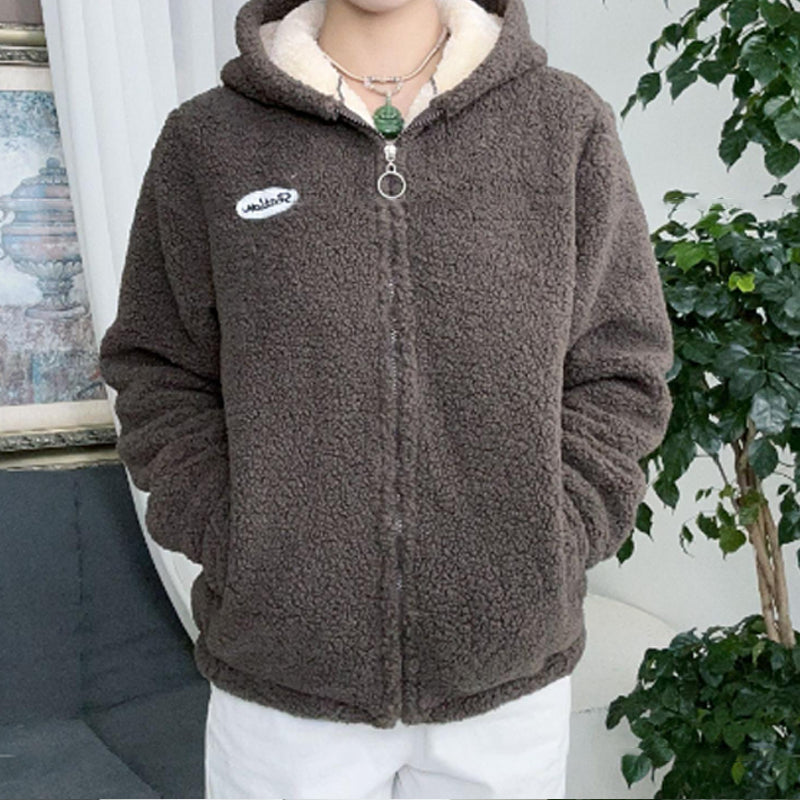 Kuschelige Fuzzy-Jacke in Übergröße mit Reißverschluss und Stehkragen für Damen