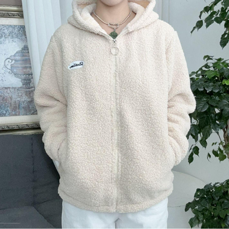 Kuschelige Fuzzy-Jacke in Übergröße mit Reißverschluss und Stehkragen für Damen