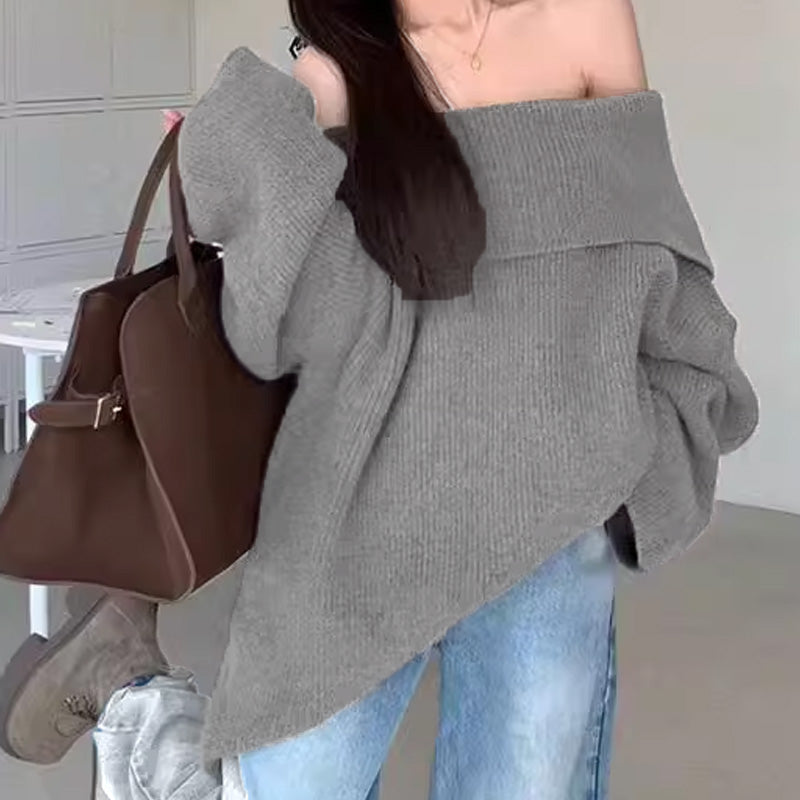 Lässiger Pullover mit langen Ärmeln und freien Schultern für Frauen