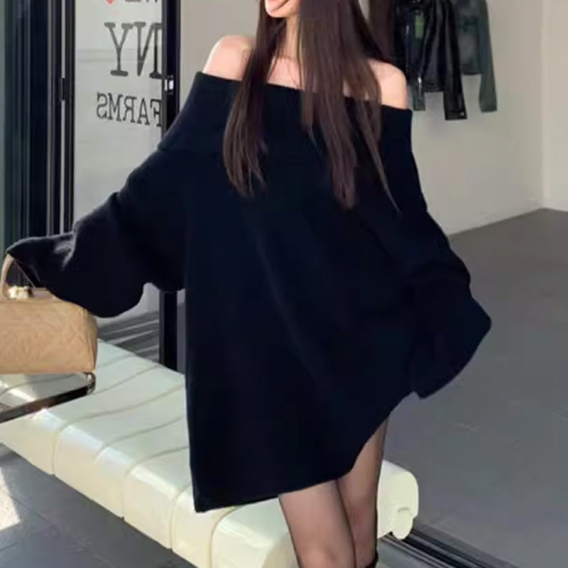 Lässiger Pullover mit langen Ärmeln und freien Schultern für Frauen