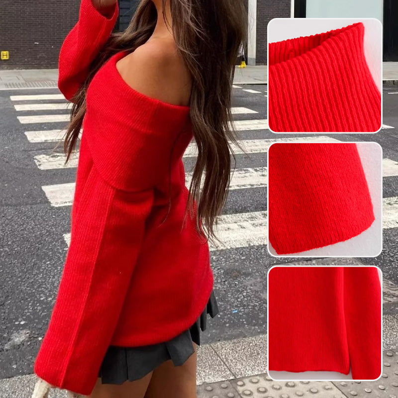 Lässiger Pullover mit langen Ärmeln und freien Schultern für Frauen