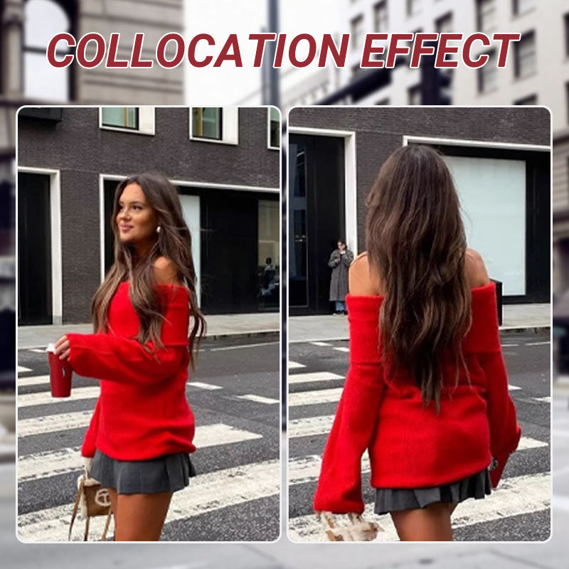 Lässiger Pullover mit langen Ärmeln und freien Schultern für Frauen