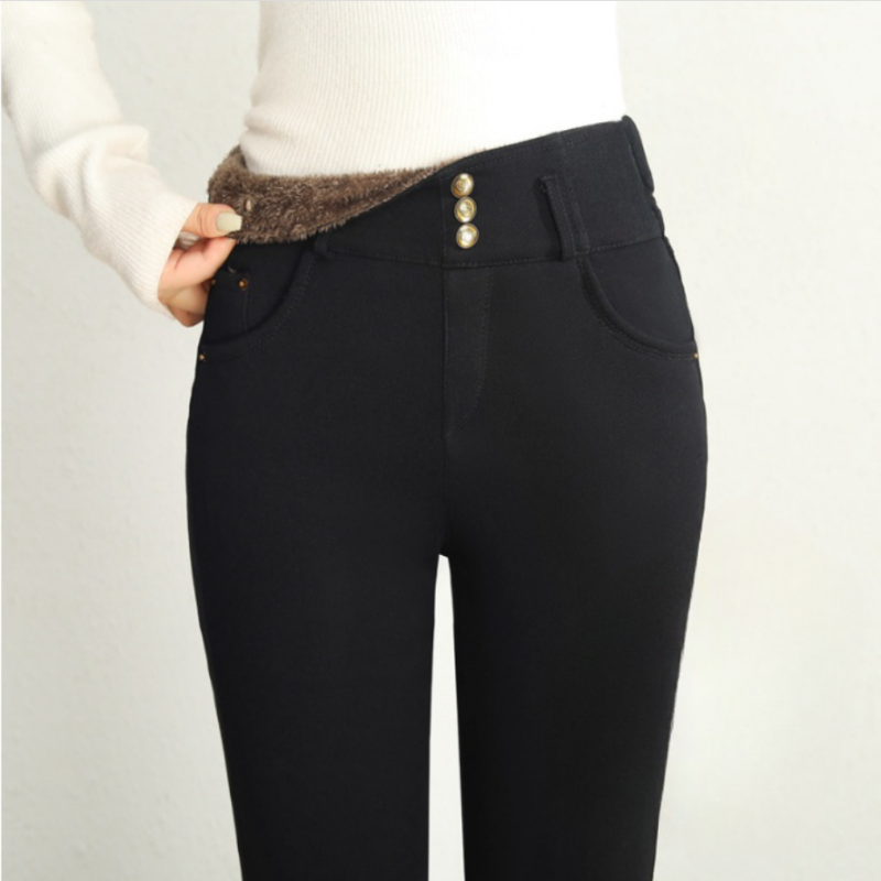 đIdeales Geschenk fĂŒr sie - Verdickte, warme, hoch taillierte, dehnbare, schwarze Skinny-Hose fĂŒr Frauen