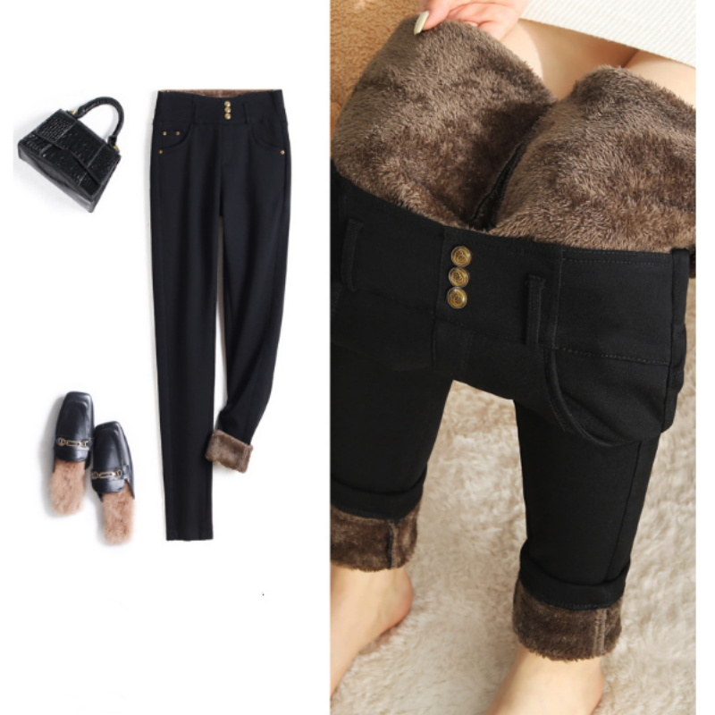 đIdeales Geschenk fĂŒr sie - Verdickte, warme, hoch taillierte, dehnbare, schwarze Skinny-Hose fĂŒr Frauen