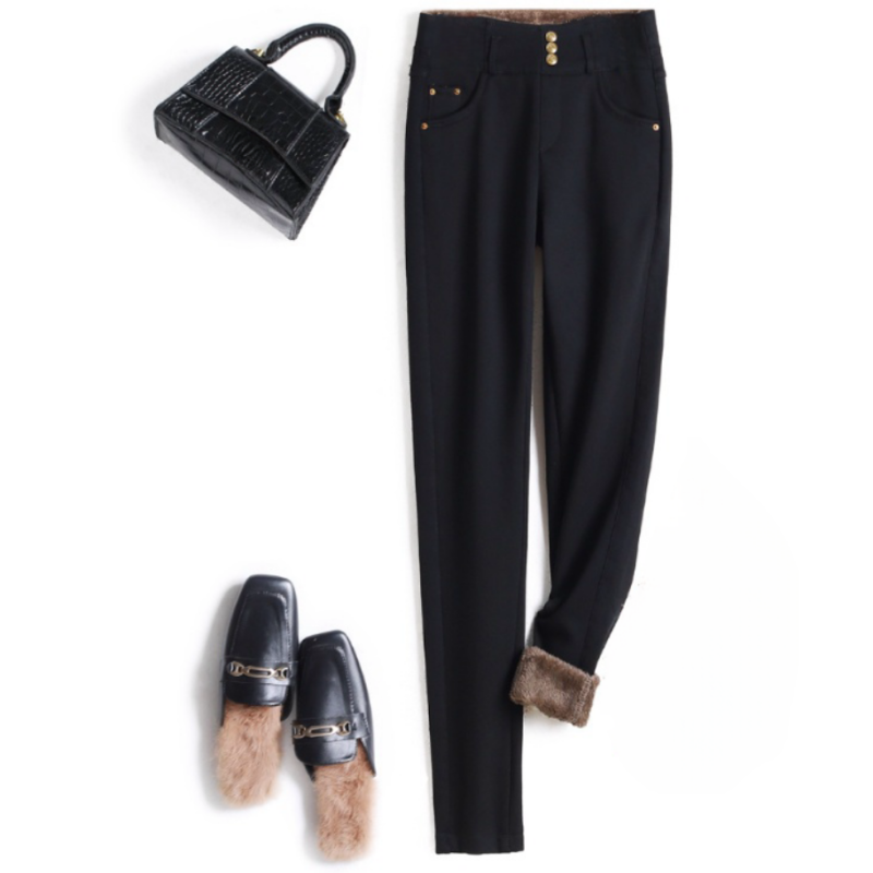 đIdeales Geschenk fĂŒr sie - Verdickte, warme, hoch taillierte, dehnbare, schwarze Skinny-Hose fĂŒr Frauen