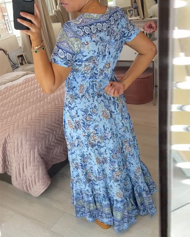 (🔥Heißer Verkauf - 48% Rabatt🔥) Blumenmuster V-Ausschnitt Kleid