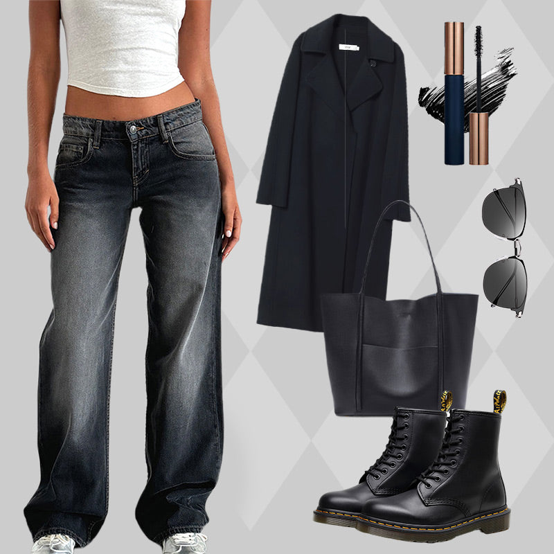Low-Rise Straight Leg Jeans mit Taschen für Damen