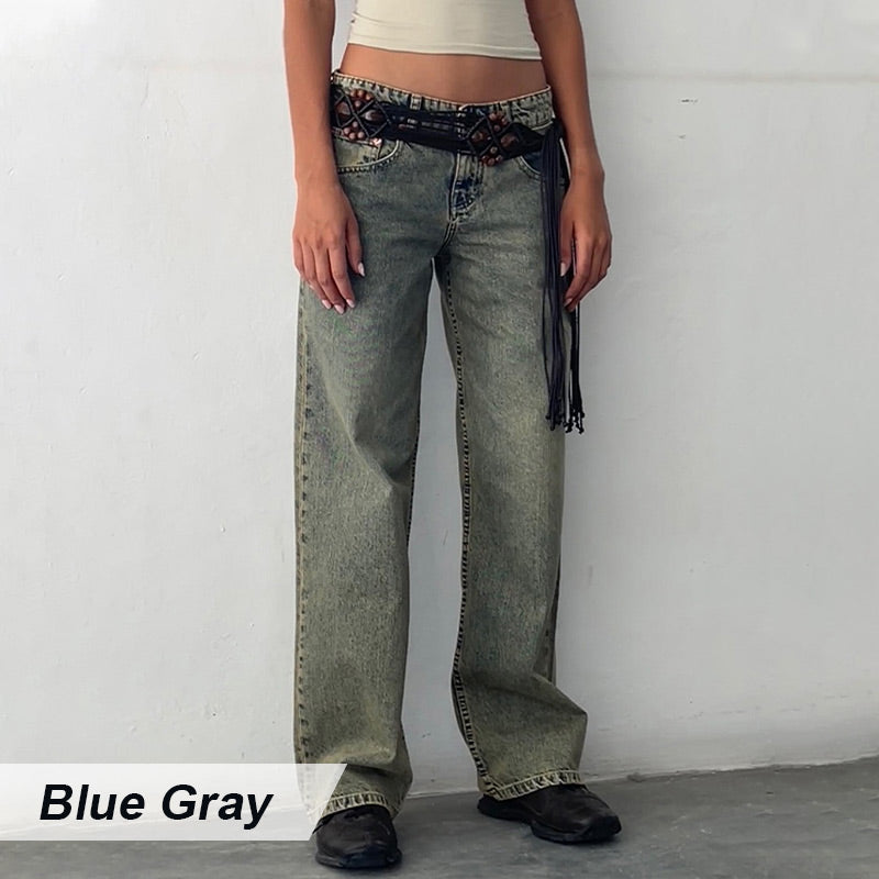 Low-Rise Straight Leg Jeans mit Taschen für Damen