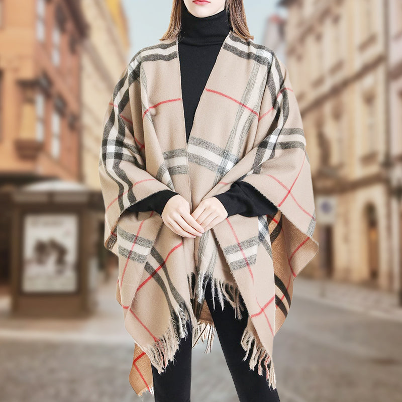 Eleganter Poncho mit Fransen und Schal für Frauen