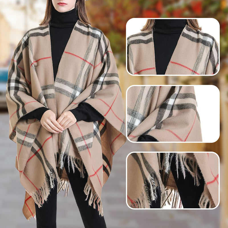 Eleganter Poncho mit Fransen und Schal für Frauen