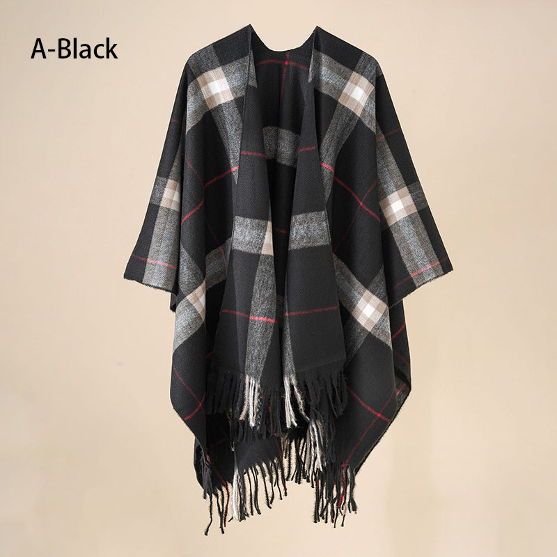 Eleganter Poncho mit Fransen und Schal für Frauen